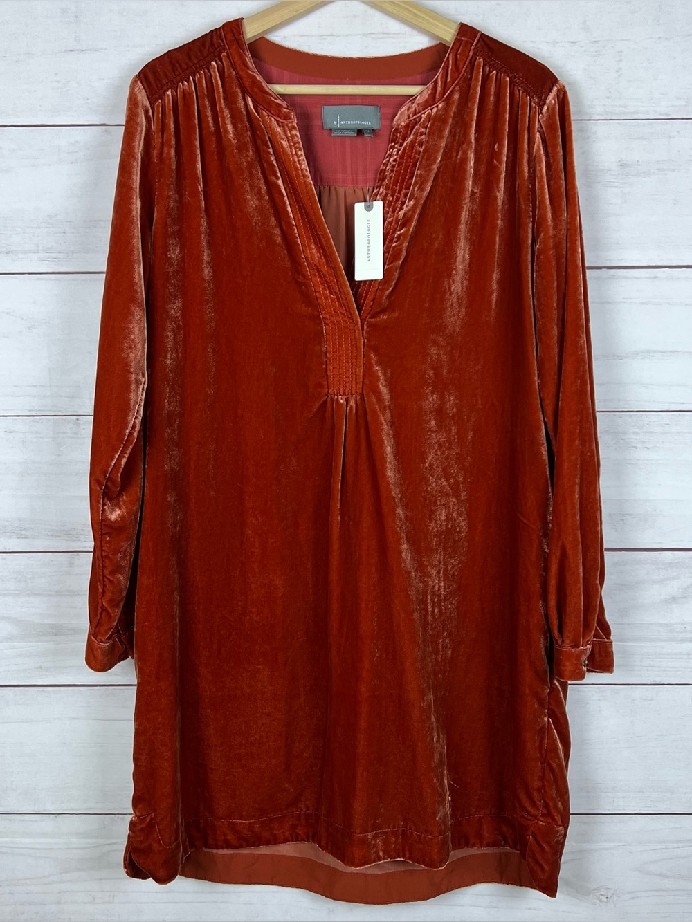 by Anthropologie Melody Velvet Tunic Mini Dress Women's Small Orange NWT